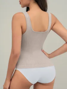 Débardeur côtelé sans coutures pour femme dos U décontracté coupe slim basique haut uni