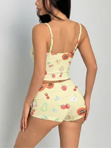 Women's fruit print cami crop top and high waist shorts two piece set sexy summer outfit