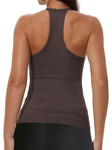 Débardeur tricoté côtelé marron pour femme, haut sans manches slim basique élégant sexy.