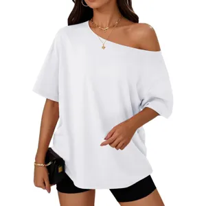 Women's Casual Off The Shoulder Short Sleeve T-Shirt Loose Y2K Summer Tee Top Fashion