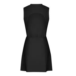 Detailed rear view of a black athletic tennis dress featuring a stylish backless design.