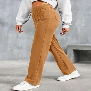 Women casual straight leg pants high waist button pockets solid color fashion apparel detail view