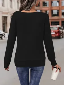 Solid color long sleeve square neck fake two-piece loose t-shirt for women autumn winter