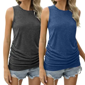 Damen Sommer einfarbig ärmellos Tanktop Rundhalsausschnitt lässig Strick Top Detail