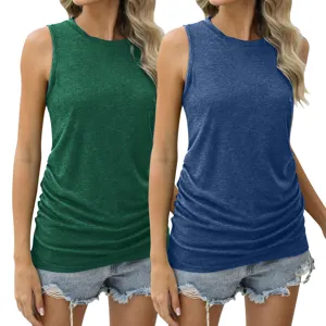 Nahaufnahme Detail der Damen Sommer einfarbig ärmellos Tanktop Rundhalsausschnitt Top.