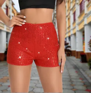 Femme short chaud à sequins rouges taille moyenne coupe slim sexy vêtements décontractés