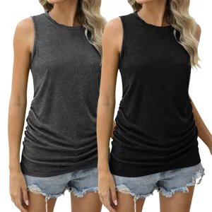 Detailansicht Damen Sommer einfarbig ärmellos Rundhalsausschnitt lässig Strick Tanktop