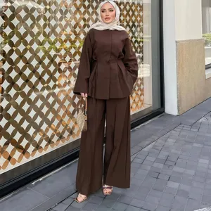 Damen Casual Einfarbig Langarm Einreißig Top und Hosen Set Elegantes Polyester Alltägliches Pendler-Outfit