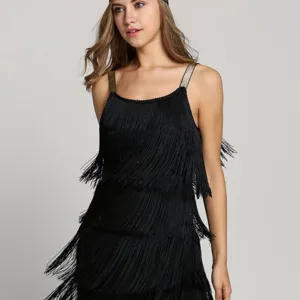 Damen Vintage 1920er Flapper Kleid Ärmellos Fransen Quaste A-Linie Slip Kleid Sexy Party Clubwear Polyester