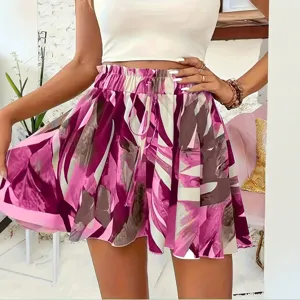 Femmes Été Taille Haute Cordon Imprimé Jambes Larges Shorts Plage Casual Vêtement