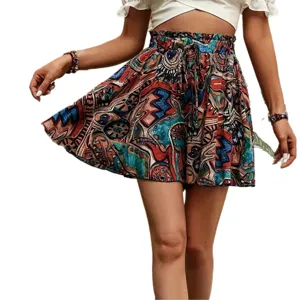 Shorts larges imprimés floraux bohème avec cordon pour femmes, jupe de plage d'été élégante.