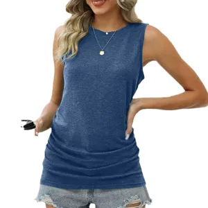 Women summer solid color sleeveless tank top crewneck casual slim knit vest top for daily wear