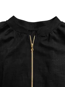Black zipper blouse collar detail, casual women clothing, 2026 summer new fashion top.
