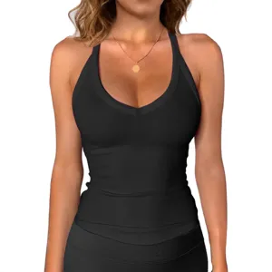 Femme Y2K été débardeur en tricot côtelé sexy coupe slim basique camisole haut chic et élégant mode