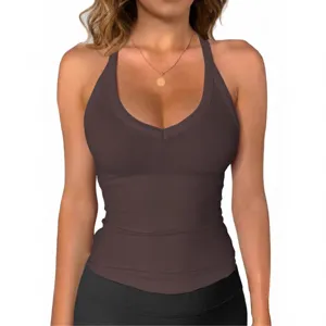 Débardeur halter côtelé Y2K pour femmes sexy slim été casual basic t-shirt sans manches