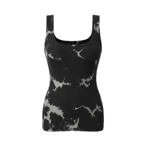 Femme top debardeur tie and dye cote sans couture style de rue sans manches