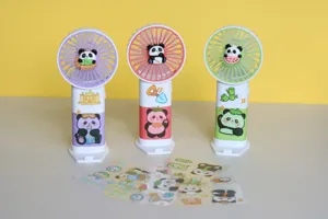 Cute cartoon panda portable USB rechargeable handheld fan for students, mini pocket size cooling