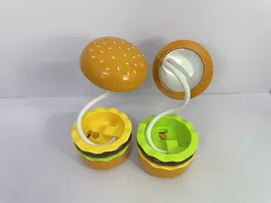 Lampe de bureau burger pliante et portable avec charge USB, veilleuse LED creative et mignonne.