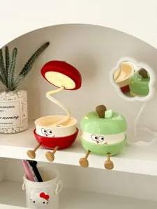 Lampe de bureau pliante LED mignonne en forme de pomme avec rangement USB et lumière.