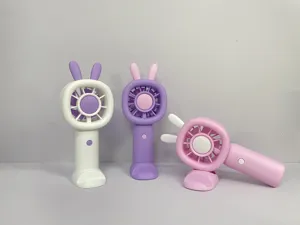 Portable handheld mini fan with base stand, USB rechargeable 3-speed cute rabbit ears fan.