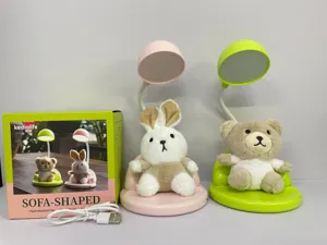 Lámpara de escritorio de peluche bonita con diseño de conejo y oso, LED USB regulable.