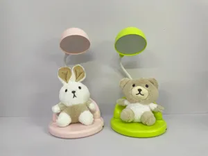 Lámpara de escritorio de peluche lindo conejo oso luz LED nocturna USB recargable de mesa