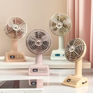 Mini Ventilateur de Bureau Rétro USB Rechargeable Ventilateur de Table Portable avec Affichage LED 100 Vitesses Ventilateur de Refroidissement pour Bureau