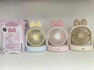 Mini ventilateur de bureau portable avec nœud mignon, ventilateur LED rechargeable 3 vitesses.