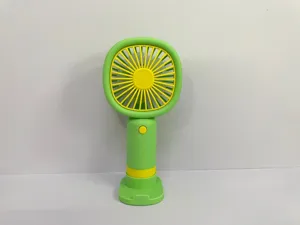 Tragbarer Handheld Mini Ventilator mit Basis USB wiederaufladbar gruen Sommer Kuehlung Detail