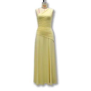 Elegant one-shoulder pleated chiffon maxi dress with backless design for summer wear.