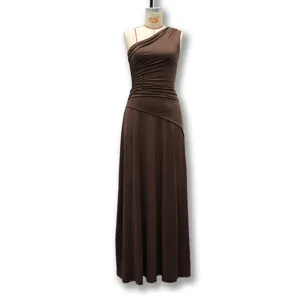 Summer elegant one shoulder pleated chiffon maxi dress for women elegant party wear.