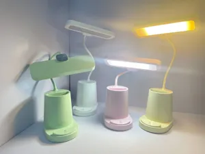Lampe de bureau LED creative porte-stylo avec bras flexible et gradation pour etudes.