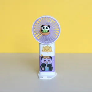 Cute cartoon panda portable handheld USB rechargeable mini fan for students and travel.