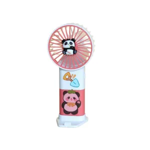 Portable cute cartoon panda USB rechargeable handheld mini fan for students and travel use.