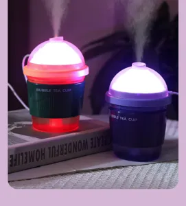 Humidificateur tasse bubble tea USB avec veilleuse colorée, mini diffuseur d'arôme de bureau.