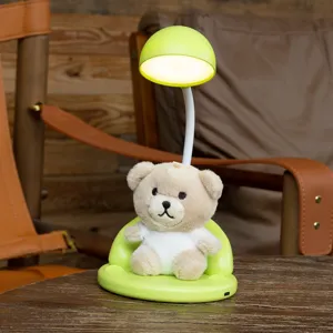 Lámpara de Escritorio de Peluche Lindo Oso de Dibujos Animados Conejo LED Luz Nocturna Regulable de Tres Niveles USB Recargable