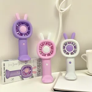 Handheld mini fan USB rechargeable desktop cute rabbit ear fan with phone holder stand