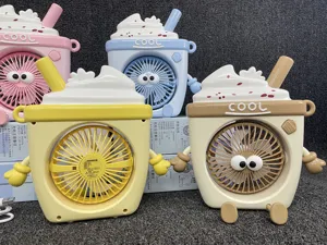 Creative cartoon ice cream desktop fan, 3-speed USB rechargeable table fan with phone holder.