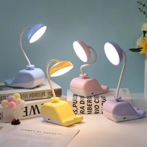 Lampe de Bureau LED Baleine de Cartoon USB Rechargeable Veilleuse d'Étude avec Support de Téléphone en Plastique ABS