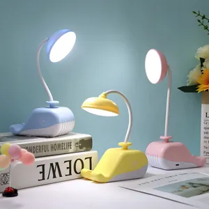 Lampe de bureau LED baleine mignonne avec charge USB et support de téléphone. Veilleuse idéale.