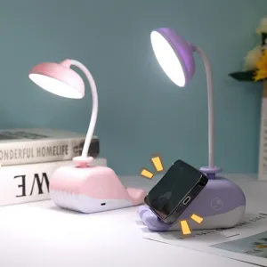 Lampe de bureau mignonne baleine rechargeable USB LED veilleuse étude avec support téléphone.