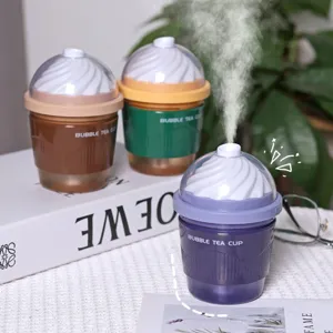 Humidificateur de bureau USB design tasse de bubble tea veilleuse coloree mini brumisateur