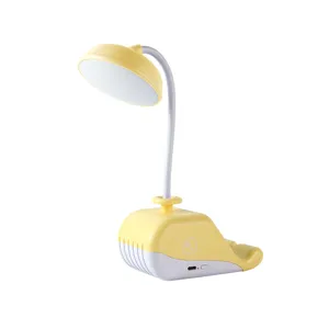 Mignonne Lampe de Bureau Baleine USB Rechargeable LED Veilleuse avec Porte-Téléphone Jaune