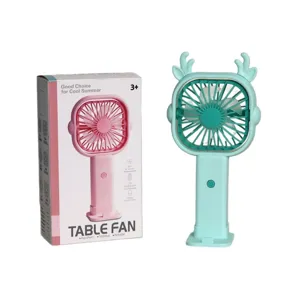 Mini ventilateur de table portable avec jolies cornes de cerf et boîte de base de chargement