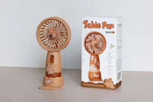 Mini ventilatore portatile con base, ricaricabile via USB, simpatico design per le calde giornate.