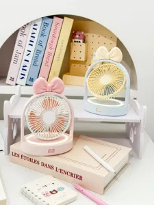 Ventilateur de bureau mignon avec nœud et lumière LED, mini ventilateur USB portable pour bureau.