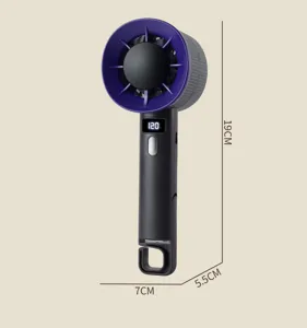 Ventilatore turbo portatile ad alta velocità con display digitale e ricarica USB.