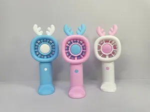 Tragbarer Mini Handventilator mit süßem Hirschgeweih, Macaron Farben, USB aufladbar.