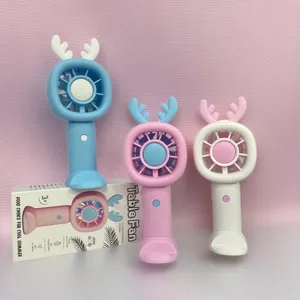 Süßer Cartoon Hirschgeweih Handheld Mini Ventilator tragbarer USB Tischventilator mit Halter