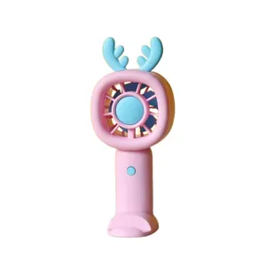 Tragbarer Mini USB Tischventilator mit süßem Hirschgeweih Rosa tragbares Kühlgerät